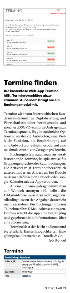 Artikel über Termino in c't Magazin