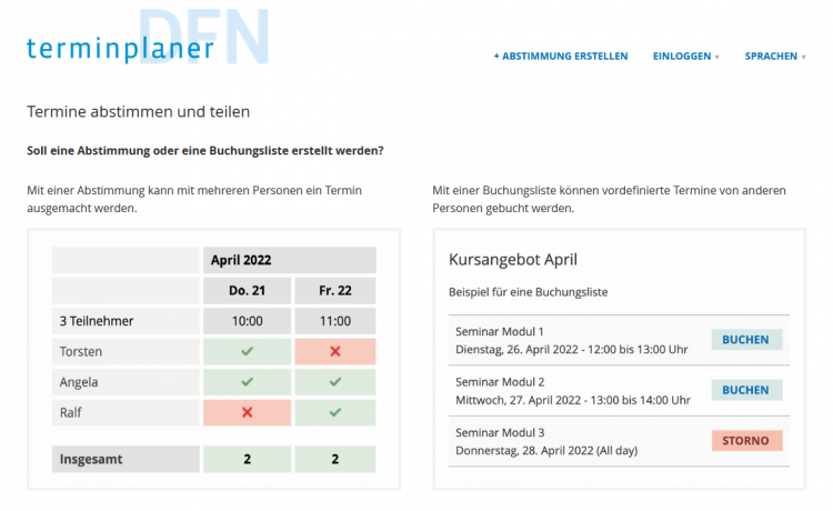 Screenshot DFN Terminplaner